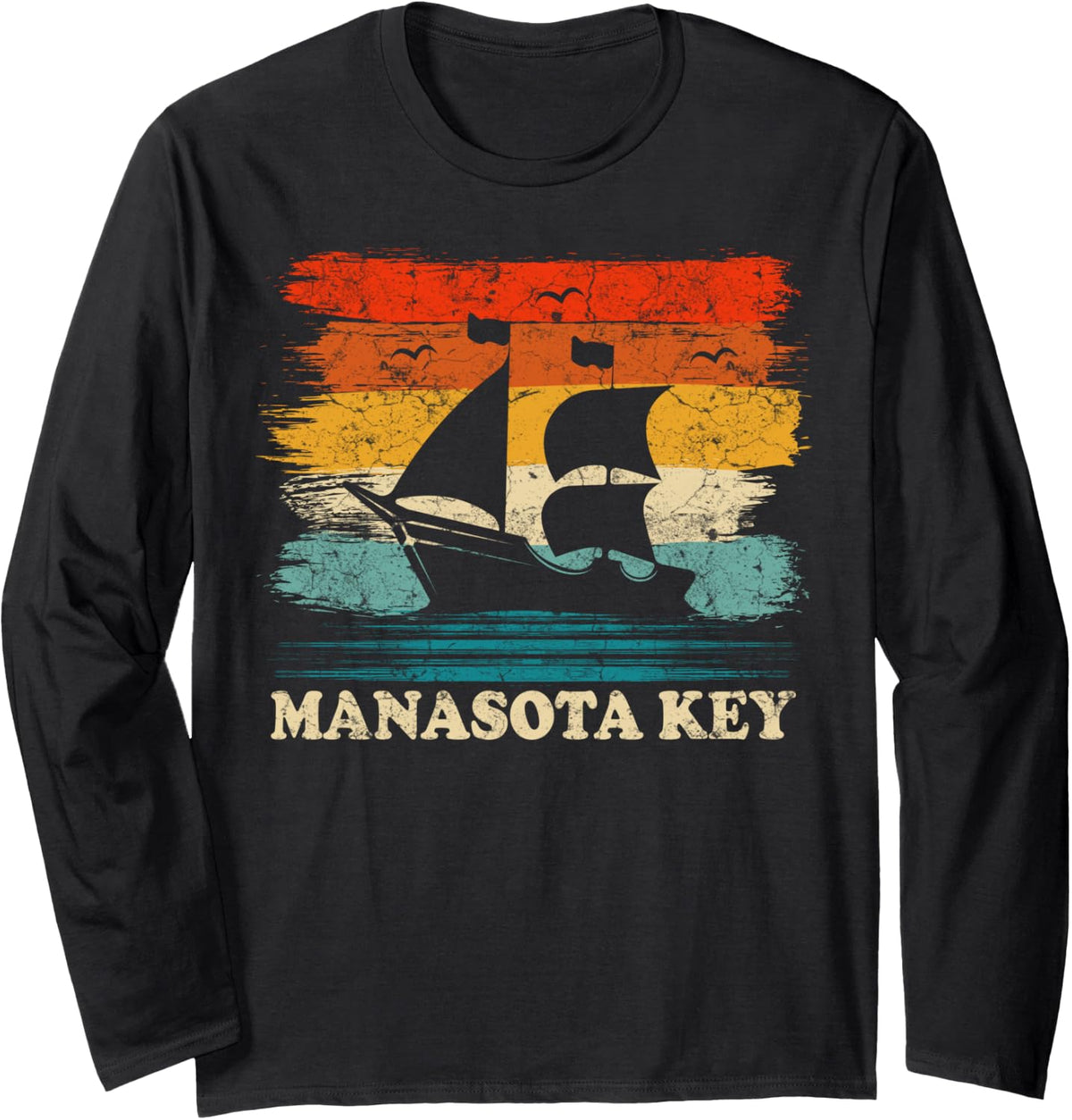 Manasota Key Sailing Vintage Sailboat Summer Boating Sailor Long Sleeve Apparel Clean Design