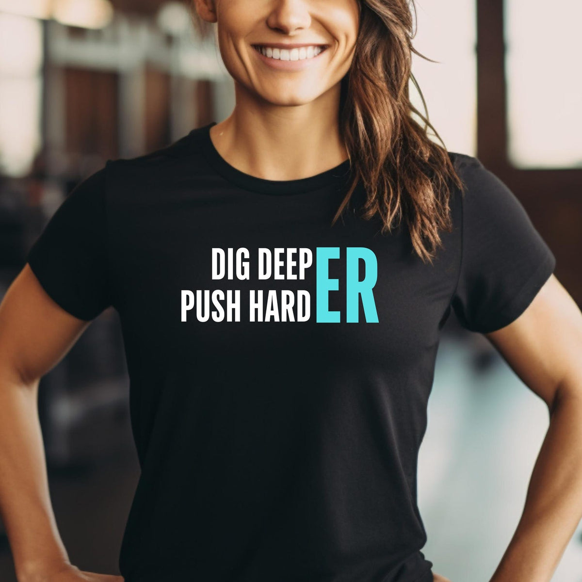 Exercise Fitness Motivation Unisex T-Shirt, Workout Strength Training Tee, Gym Inspiration Gift, Dig Deeper Push Harder Shirt, Fitness Lover